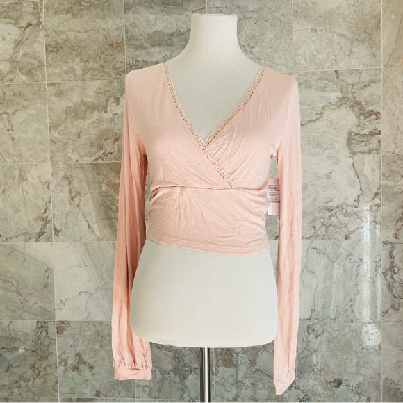BP. Pink Smoke Faux Wrap Front Crop Top - Picture 2 of 8